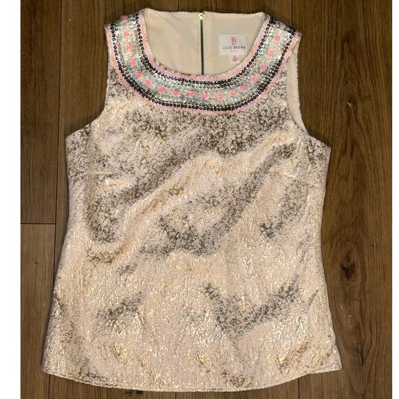 Julie Brown Tops - Julie Brown NYC Sequin Embellished Metallic Brocade Sleeveless Top Size 0